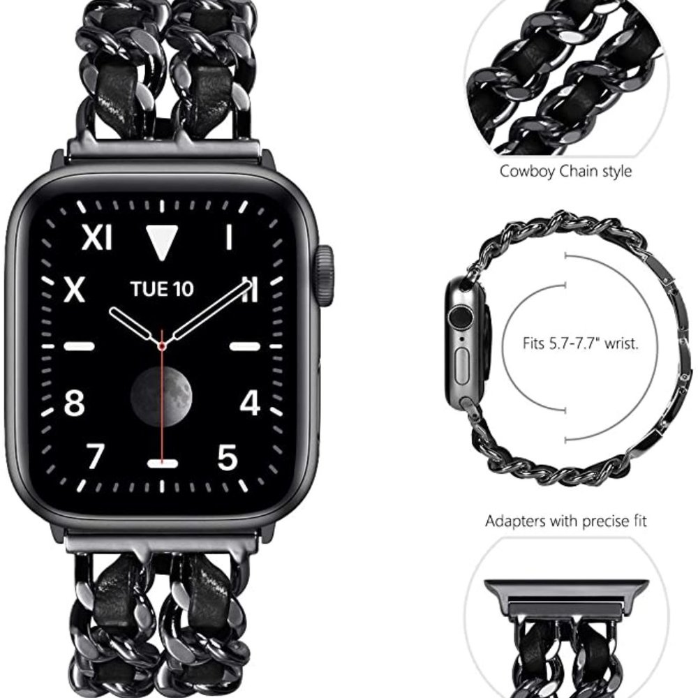 NEW Strap Chain Leather Stainless Band For Apple Watch - SB - Picture 8 of 8